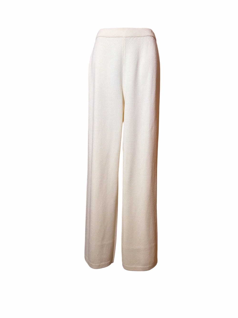St. John Cream Knit Straight Leg Trousers High Rise Minimalist Elegant
